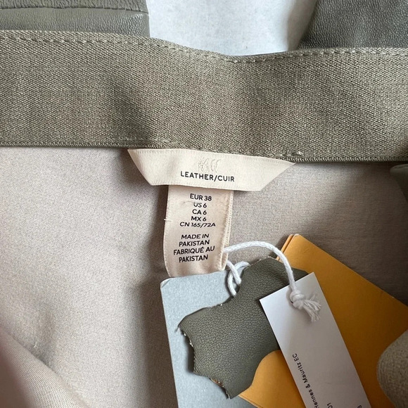 H&M Khaki Green Sage 100% Genuine Leather Leggings Pants Sz US 6 Eu 38 RRP $329 - Picture 10 of 13